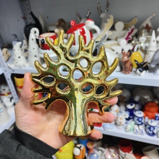 非偏远地区凑满19包邮部分瑕/陶瓷镀金色珊瑚树摆件