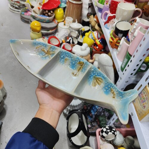非偏远地区凑满19包邮部分瑕/窑变鱼盘碟针孔黑点干裂补