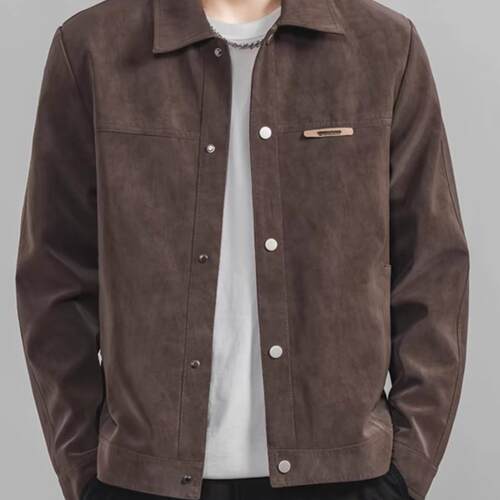 翻领春秋季麂皮绒大码夹克外套