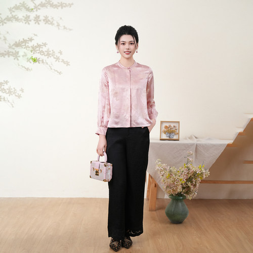 布符新中式真丝提花长袖女衬衫