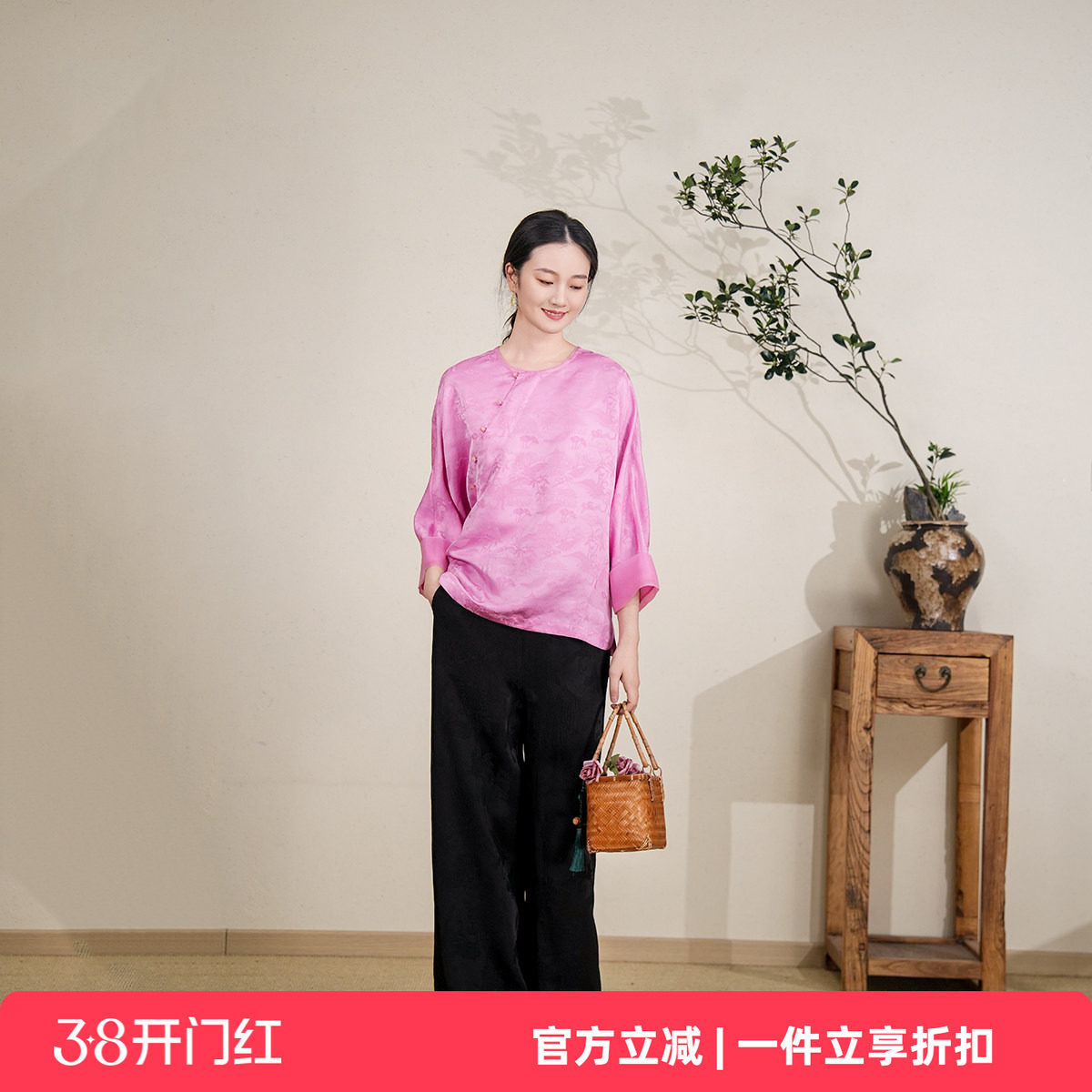 布符2025年夏季新款新中式旗袍上衣圆领中式偏襟宽松时尚气质女