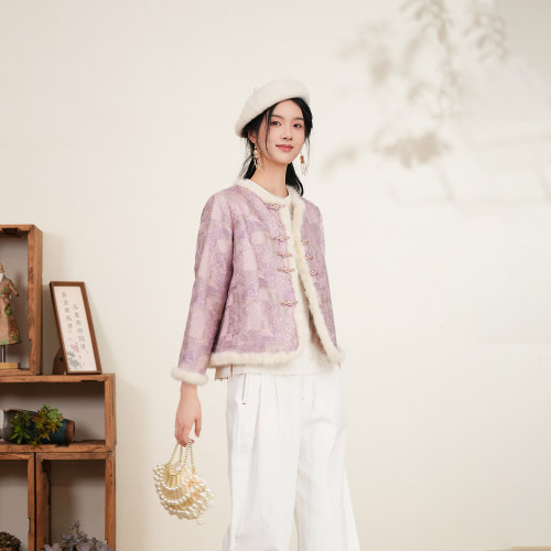 布符新中式花扣保暖棉服