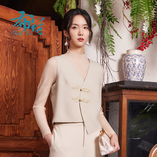 布符冬季 流行手工珠绣不对称马甲女 新款 原创设计搭配洋气中式