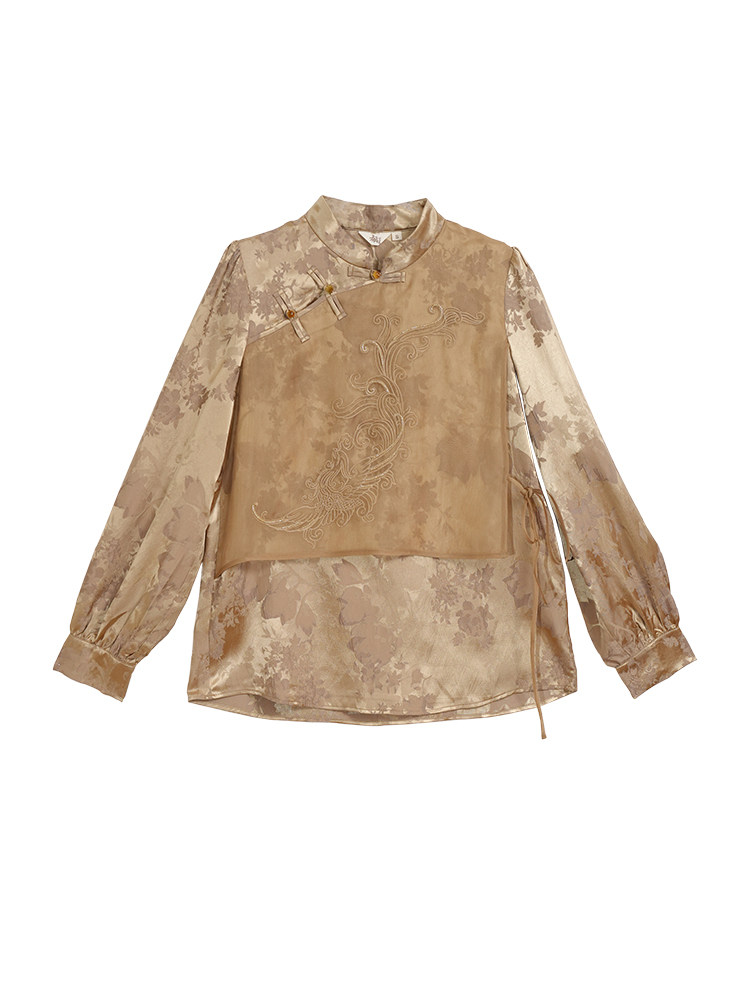 CLOTH FU AUTUMN 2024 NEW ARRIVALS NATIONAL STYLE YARN EMBROIDERED CHEONGSAM TOPS DAILY LONG SLEEVE CHINESE STYLE VERSATILE WOMENS WEAR