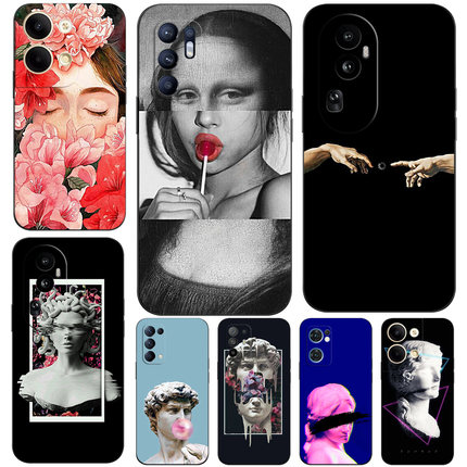 硅胶软手机壳适用OPPO A72 5G RENO14 13 12 11 10 9 8 7 6 5 PRO K PLUS + 复古大卫蒙娜丽莎文艺