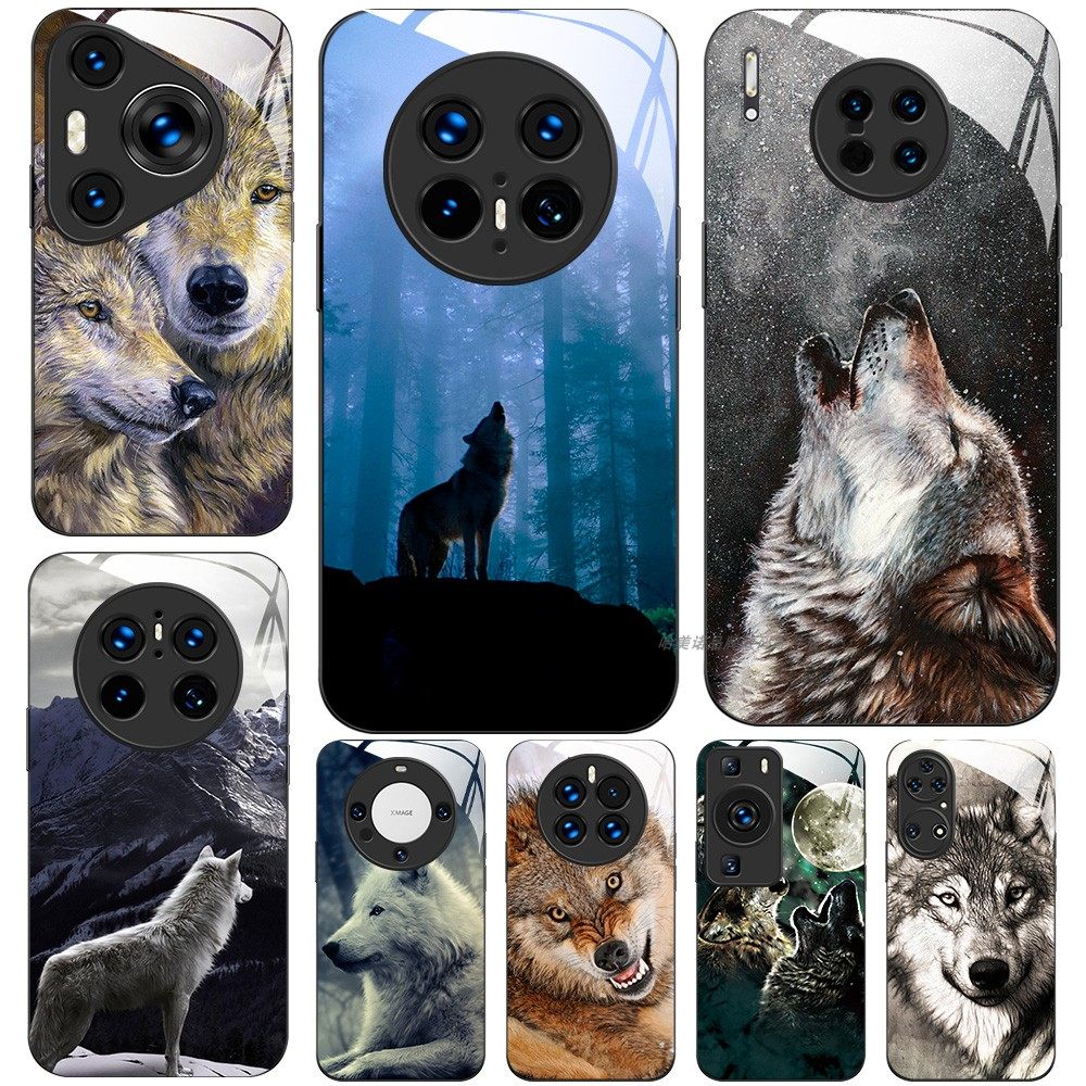 玻璃手机壳适用华为Mate80 70 60 20 30 40E 40 50 P30 P40 P50 P60 P70 PURA70Pro 80  狼动物