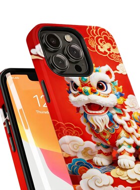 菲林手机壳适用苹果17iPhone16Pro15Max13Pro12XS14XR11X 红色醒舞狮子