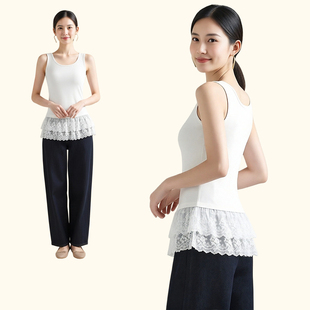 叠穿内搭白色春秋款无袖打底蕾丝双层花边下摆吊带屁帘背心女内搭