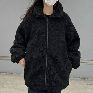 黑色羊羔毛绒外套女2023新款爆款秋冬季高级感超好看加厚休闲百搭