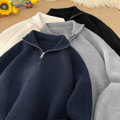 半拉链高领毛衣男款宽松内搭打底