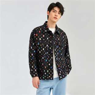 碎花格子破洞牛仔衣夹克男式外套宽松潮流原创设计感工装衣服秋季