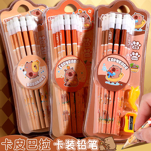 儿童卡通铅笔带橡皮擦头圆杆六角HB小学生专用幼儿园大头写字儿童