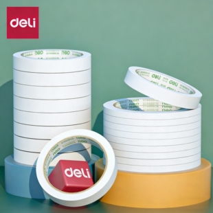 得力双面胶学生用高粘度薄款手工棉纸两面强力透明不留痕胶带布