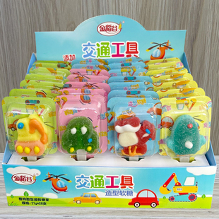 儿童创意糖果汽车工程车飞机造型vc软糖棒棒糖小零食散装 整盒批发