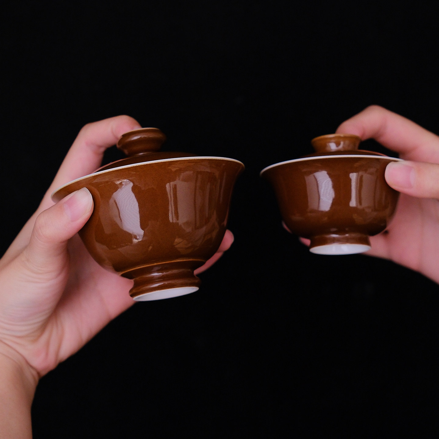 小谦山房紫金釉下五彩桂花玉兔盖碗景德镇高颜值手绘陶瓷家用泡茶