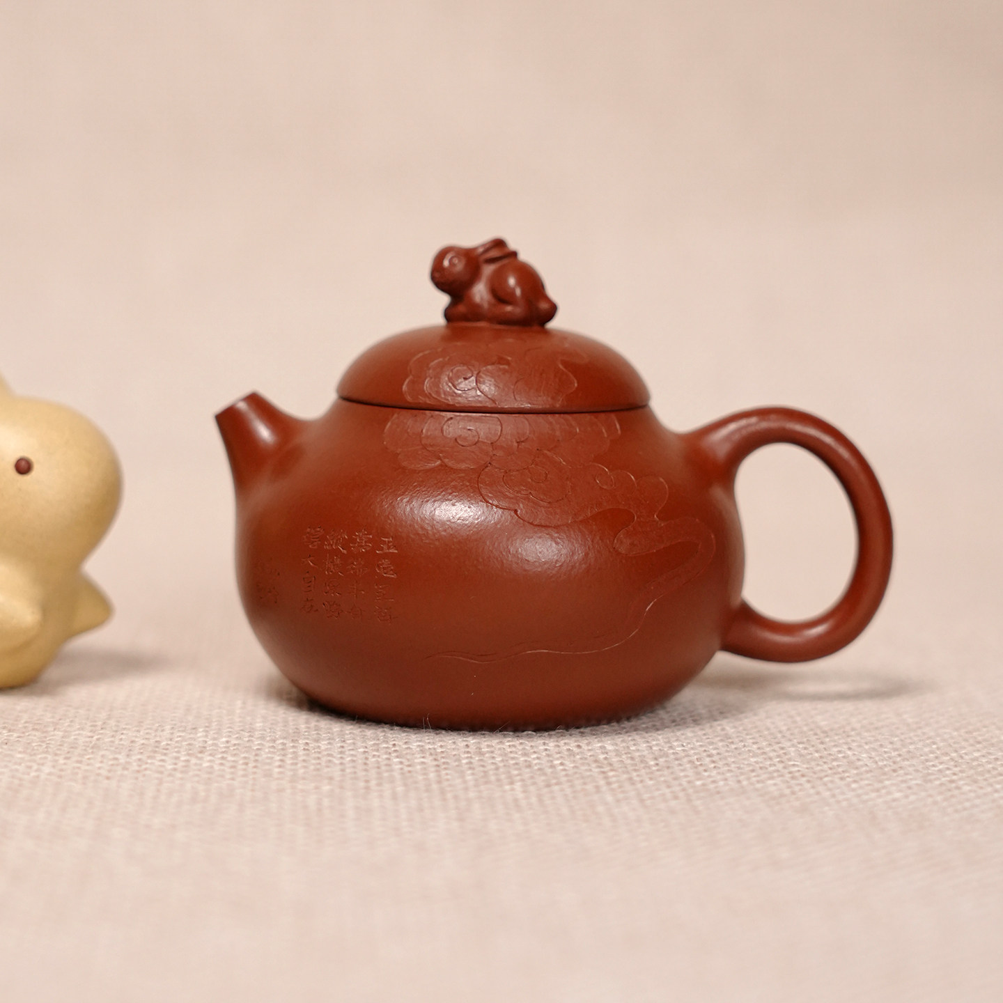 小谦山房玉兔呈祥紫砂壶宜兴手工原矿小煤窑朱泥茶壶家用功夫茶具