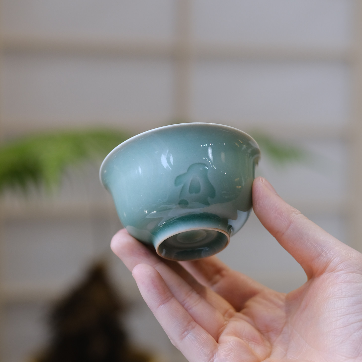 小谦山房玉兔望月主人杯龙泉青瓷名家纯手工陶瓷高档茶杯茶具