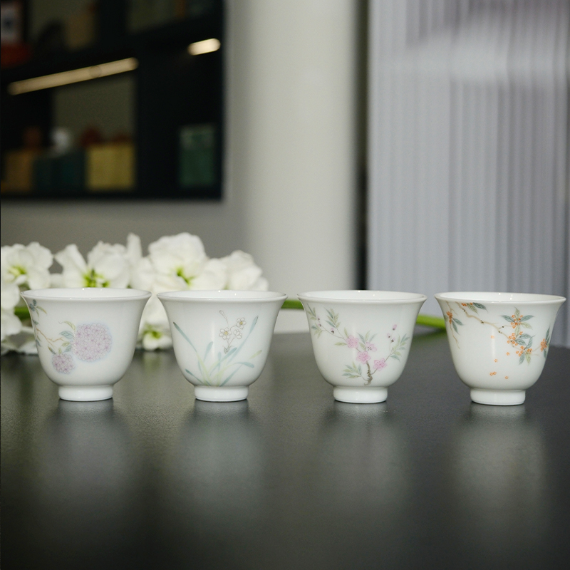 小谦山房花卉小品杯景德镇陶瓷手绘茶杯家用手工客杯单个功夫茶具