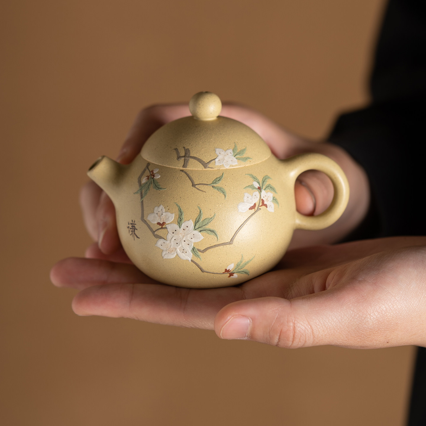 小谦山房泥绘桃花文旦紫砂壶手工宜兴黄金段泥家用泡茶壶功夫茶具