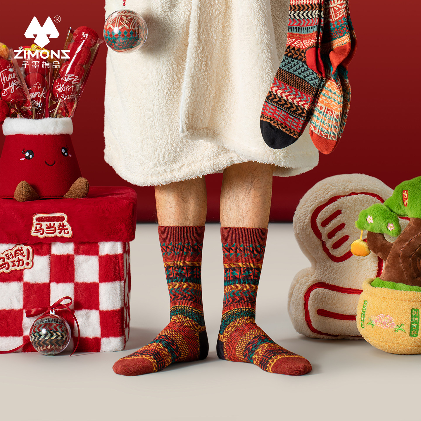 本命年红袜子男女情侣纯棉纱线夏季2026新年属马复古民族风长筒袜