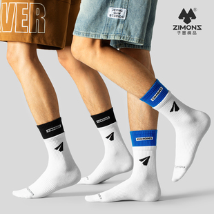 子墨薄夏季 假两件长袜双层双色拼接中筒袜纯棉运动潮ins 袜子男士