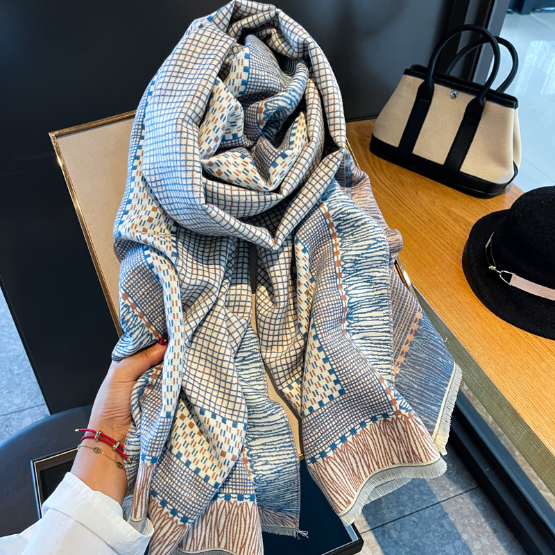 韩版冬季细格子仿羊绒围巾披肩女