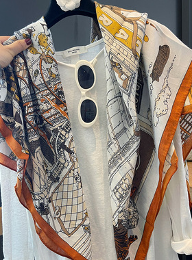 福宝大道含丝毛大方巾女春夏新款卷边防晒护颈空调房围巾披肩两用