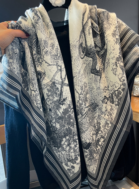 墨韵丛林动物含丝毛围巾女130手工卷边方巾空调护颈旅游防晒披肩