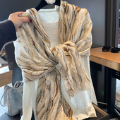 25春夏季 沙漠风烫金棉麻手感围巾护颈披肩女旅行遮阳防晒纱巾两用
