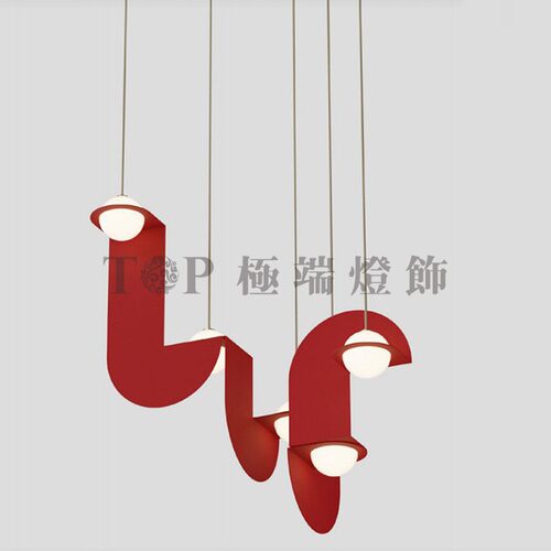 设计师吊灯北欧几何红色金属酒吧