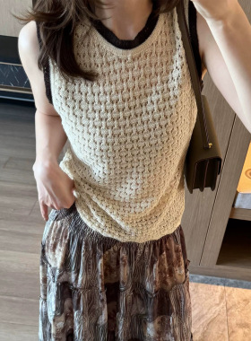 法式小资白色镂空针织吊带背心女夏季高级感绝美外穿坎肩无袖上衣