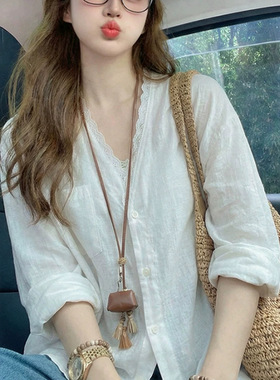 白色蕾丝轻薄防晒开衫长袖衬衫女春季小众减龄显瘦高级感上衣外套