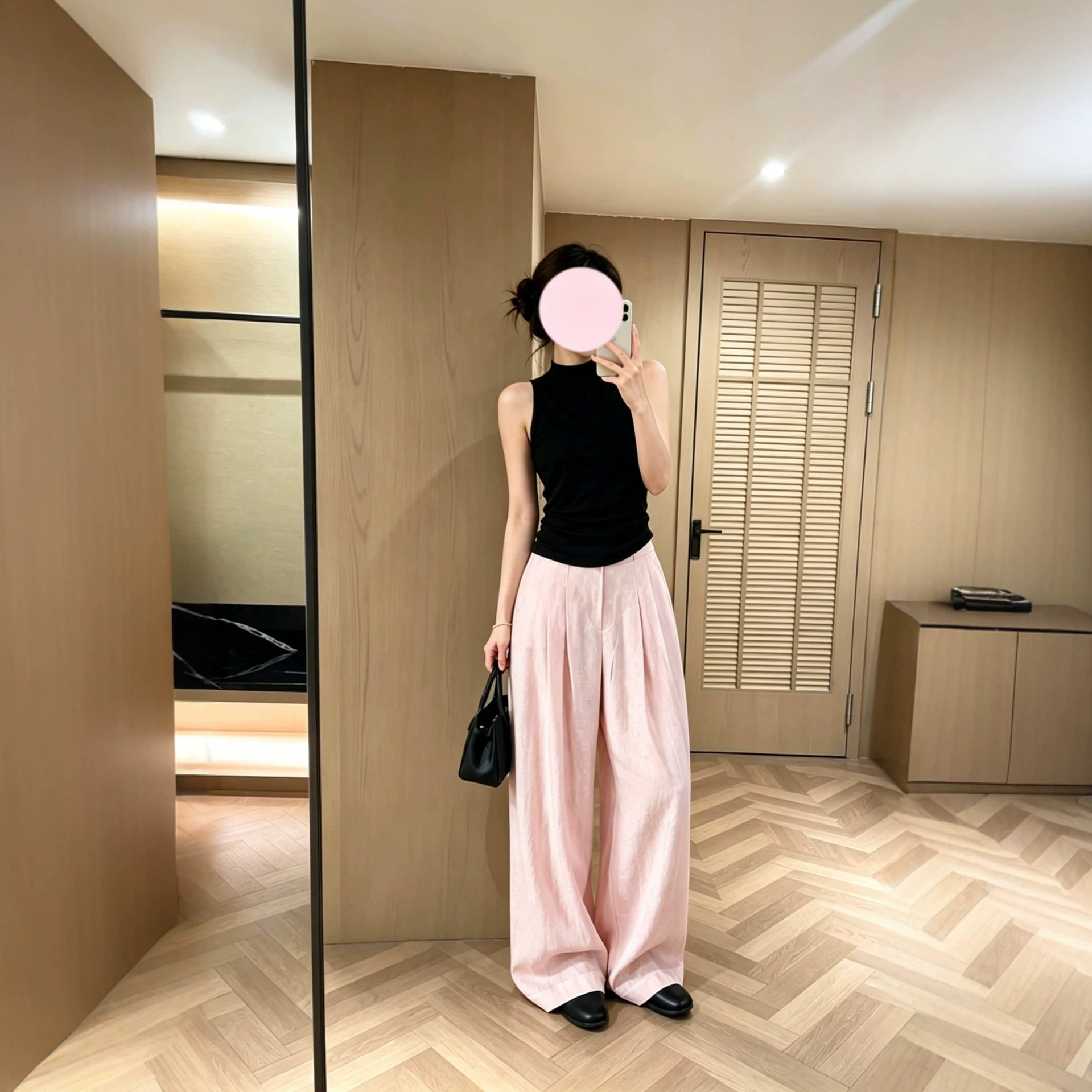 粉色亚麻裤子女夏季薄款2026新款宽松慵懒风休闲裤高腰垂感阔腿裤
