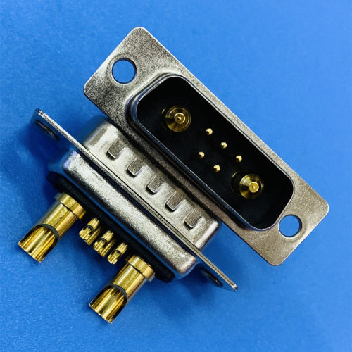 车针镀金7W2焊线公头 重载大电流D-SUB连接器5+2芯插头军工接插件