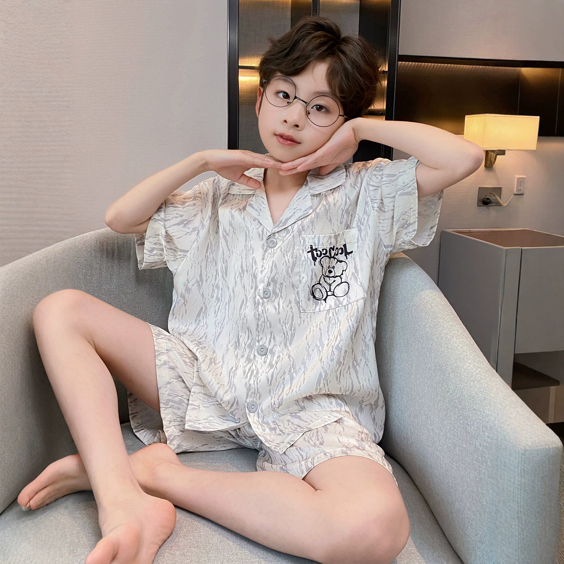 儿童冰丝短袖睡衣夏款