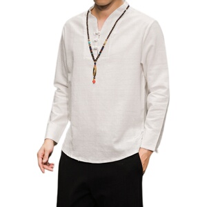8602-P45秋冬风8棉麻长袖T恤唐装 男中式汉服潮流复古打底衫1图片