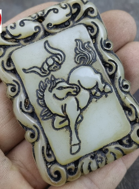 古玩仿古玉玉器天然岫玉青白玉马上有福马到成功吊坠毛衣链