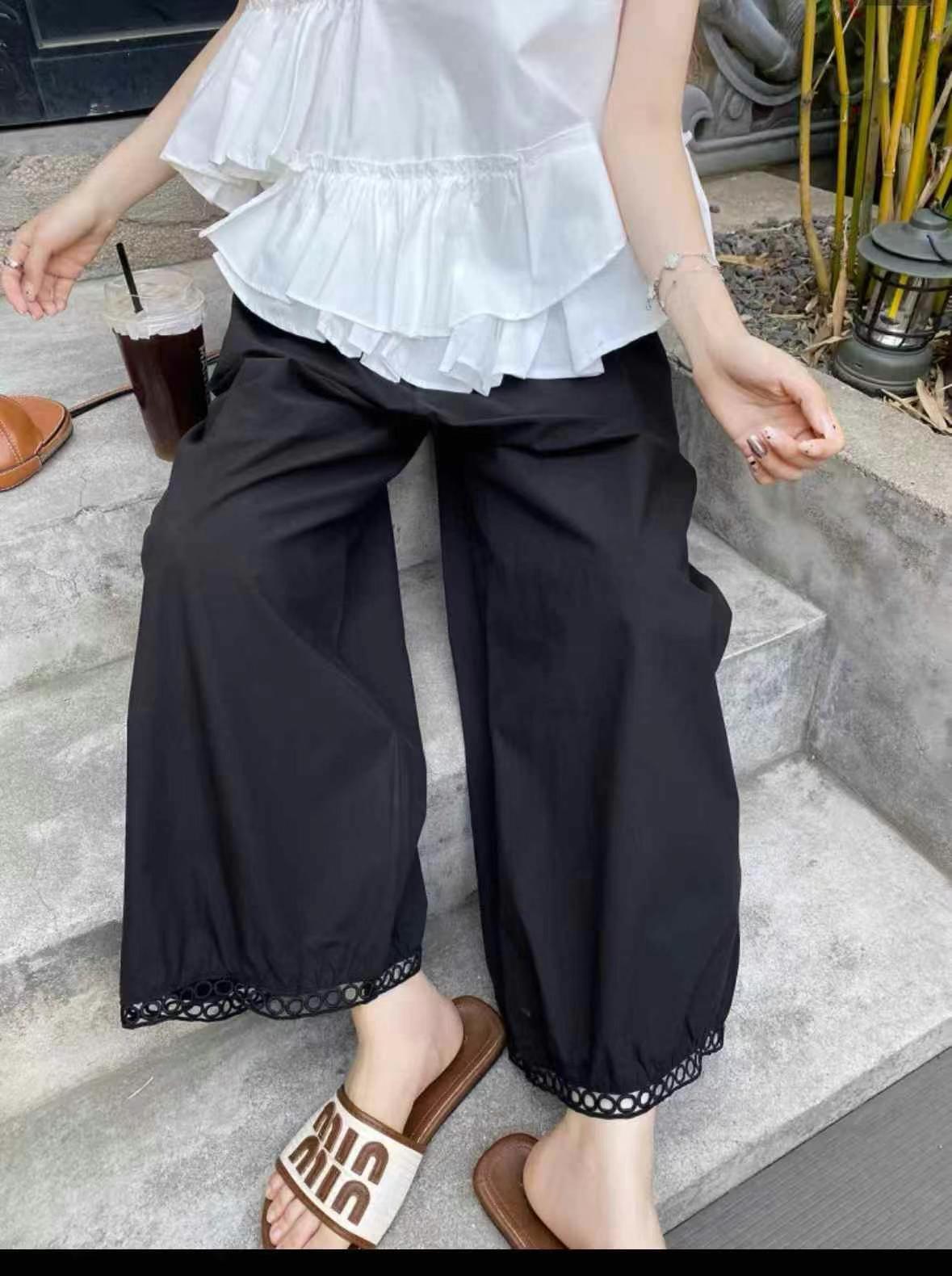 欧货小众设计感九分阔腿裤女夏季2025新款高腰显瘦百搭裤子