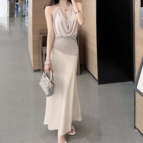 CCZEE 人鱼姬 缎面半身裙女夏高腰显瘦鱼尾裙子气质百搭包臀长裙