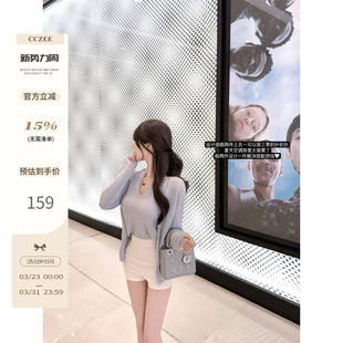 女2025新款 针织开衫 v领百搭气质显瘦假两件上衣 云朵海盐 CCZEE