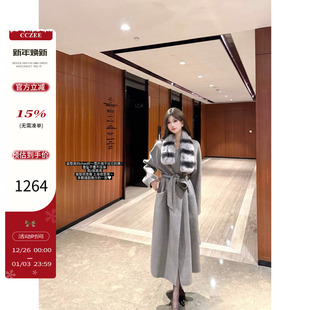 廓形毛呢外套 羊驼羊毛系带大衣女复古气质长款 CCZEE 雪后初霁