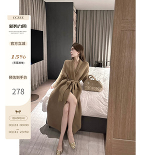 开衫 浴袍针织大衣女秋冬宽松慵懒风系带长款 雾系慵懒 CCZEE