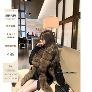 女中长款 狐狸毛领系带收腰针织开衫 外套 软糯舒适区 CCZEE