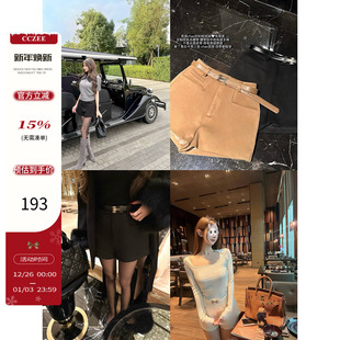 秋冬标配 高腰显瘦百搭裤 腰带毛呢短裤 新款 子 女2025冬季 CCZEE