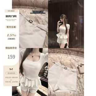 高腰显瘦腰带缎面直筒短裤 简约休闲百搭夏季 长腿加分项 cczee