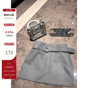 CCZEE【初雪曳影】毛呢腰带半裙女秋冬显瘦显腿长高腰百搭短裙