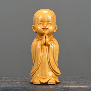 崖柏木自在小和尚拜拜佛摆件高8cm实木家居汽车装饰合十小沙弥