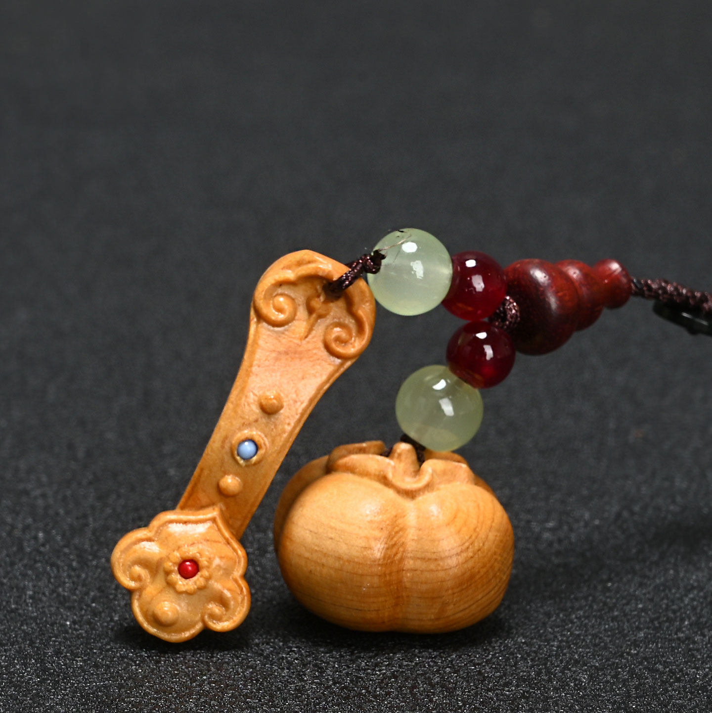 崖柏木事事如意挂件实木雕刻工艺品柿子如意包包吊坠钥匙扣装饰品