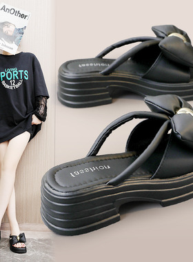 S3116新款凉鞋女黑色高跟拖鞋2025夏潮清凉透气女鞋增高厚底休闲