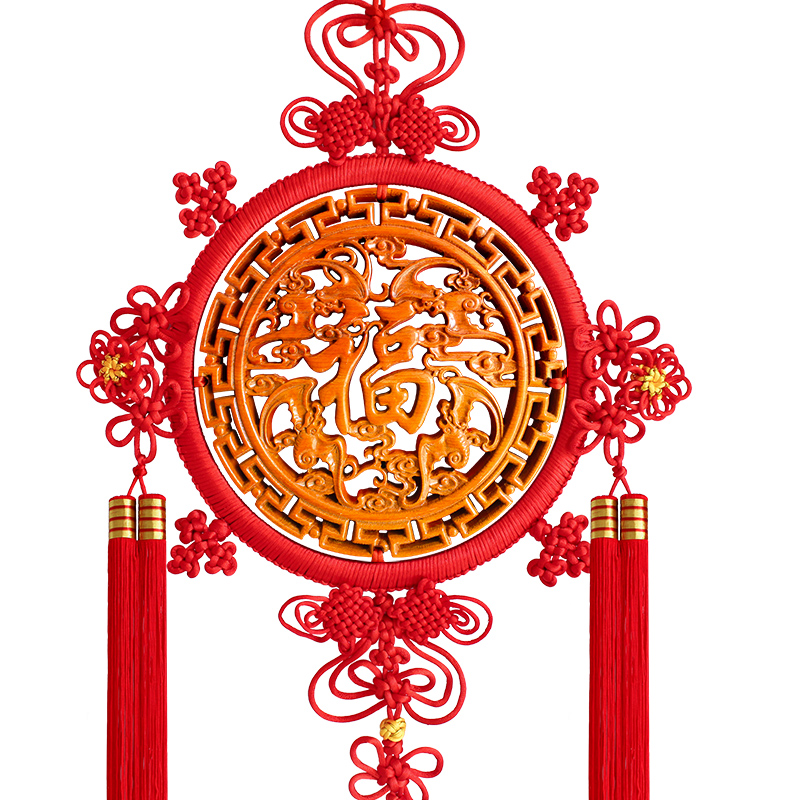 百绣红新款中国结挂件桃木客厅挂饰福字家居玄关乔迁送礼工艺品